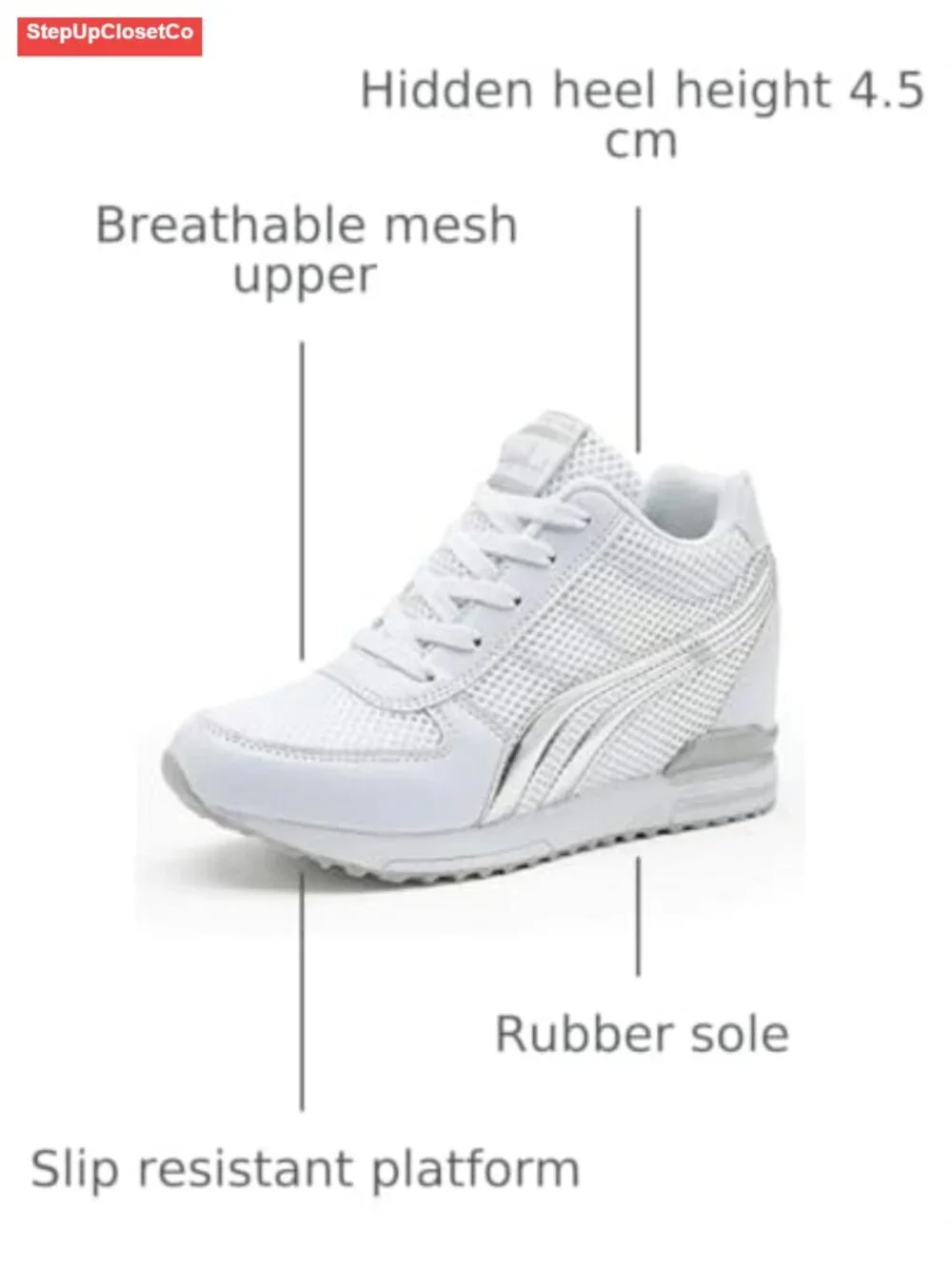 Women's Hidden Wedge Sneakers High Heeled Lightweight Mesh Casual Walking Shoes
